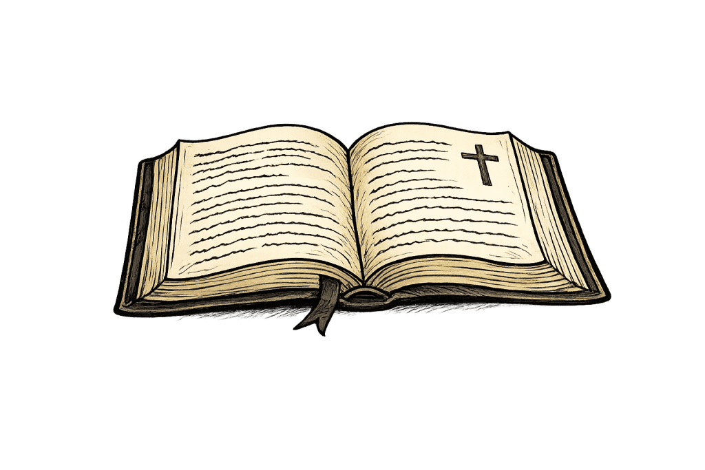 A drawing of an image of an open black Bible with a transparent background for the purpose of Bible Prophecy Study.