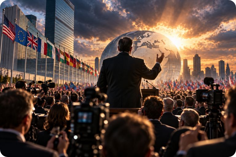 Man of Sin revealed as a rising world leader before being crowned and beginning his prophetic reign.