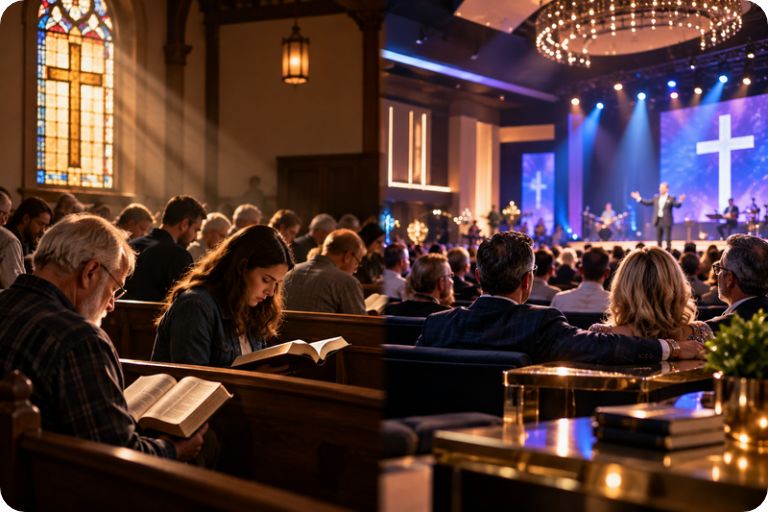 Philadelphia and Laodicea contrasted through a Bible-centered church and a wealthy modern church